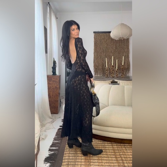 ZARA Black Lace Maxi Dress Long Sleeve Semi- sheer NWT - Picture 13 of 15